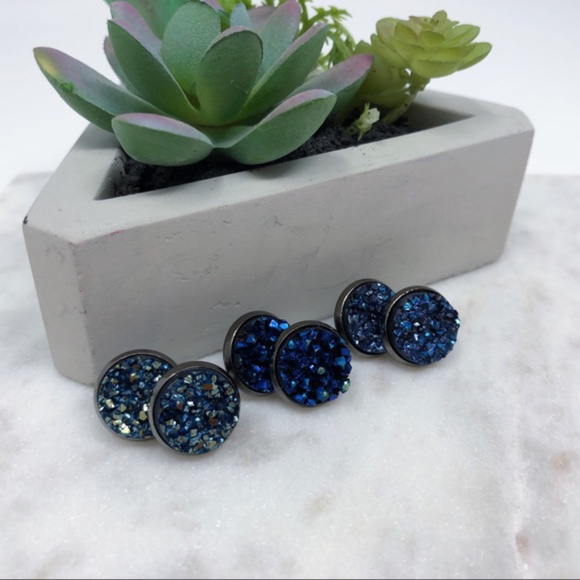Blue Green Druzy Stone Studs - Picture 2 of 3
